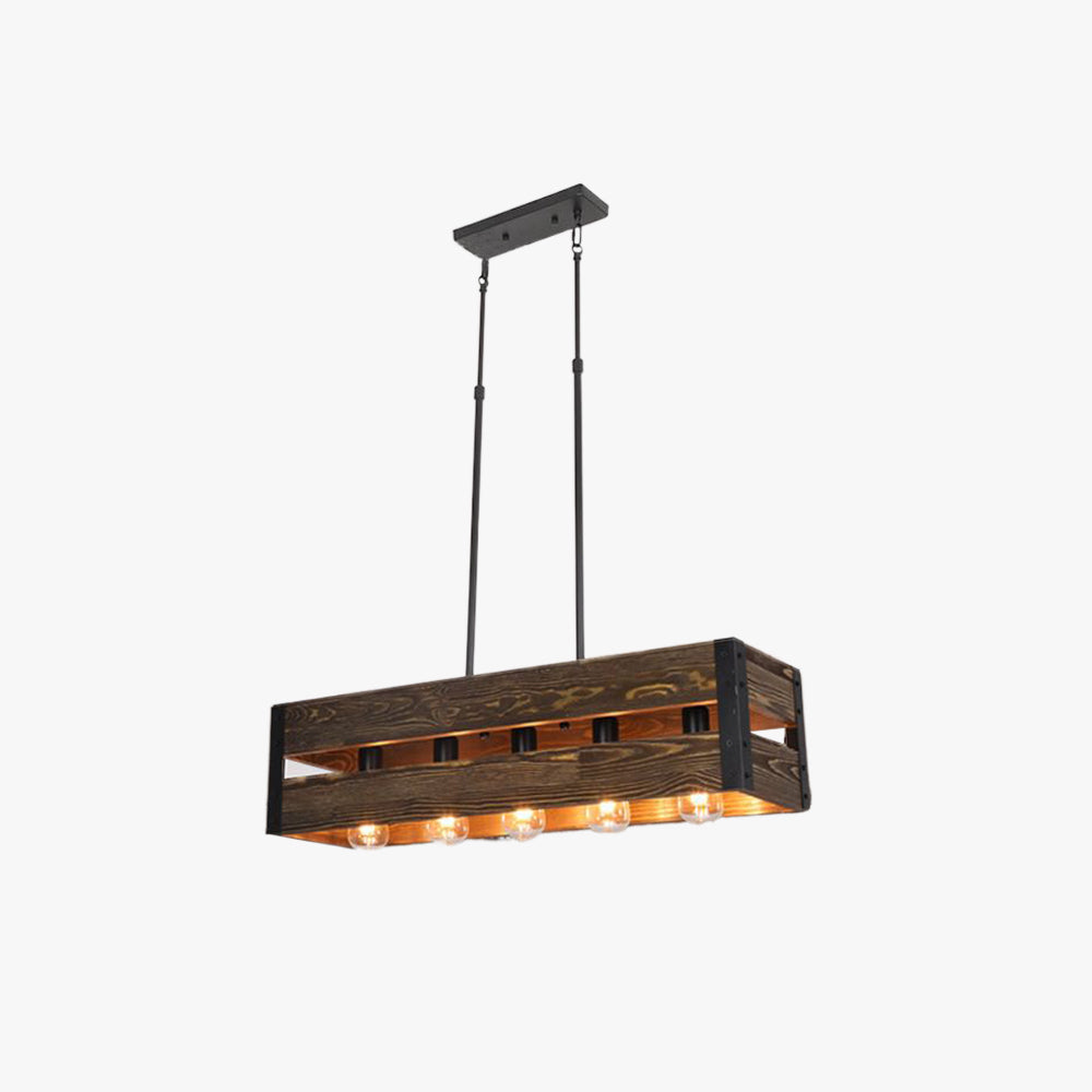 Silva Retro Rectangular Metal & Wood Pendant Light, 5 Heads, 2 Style - Neutralighting