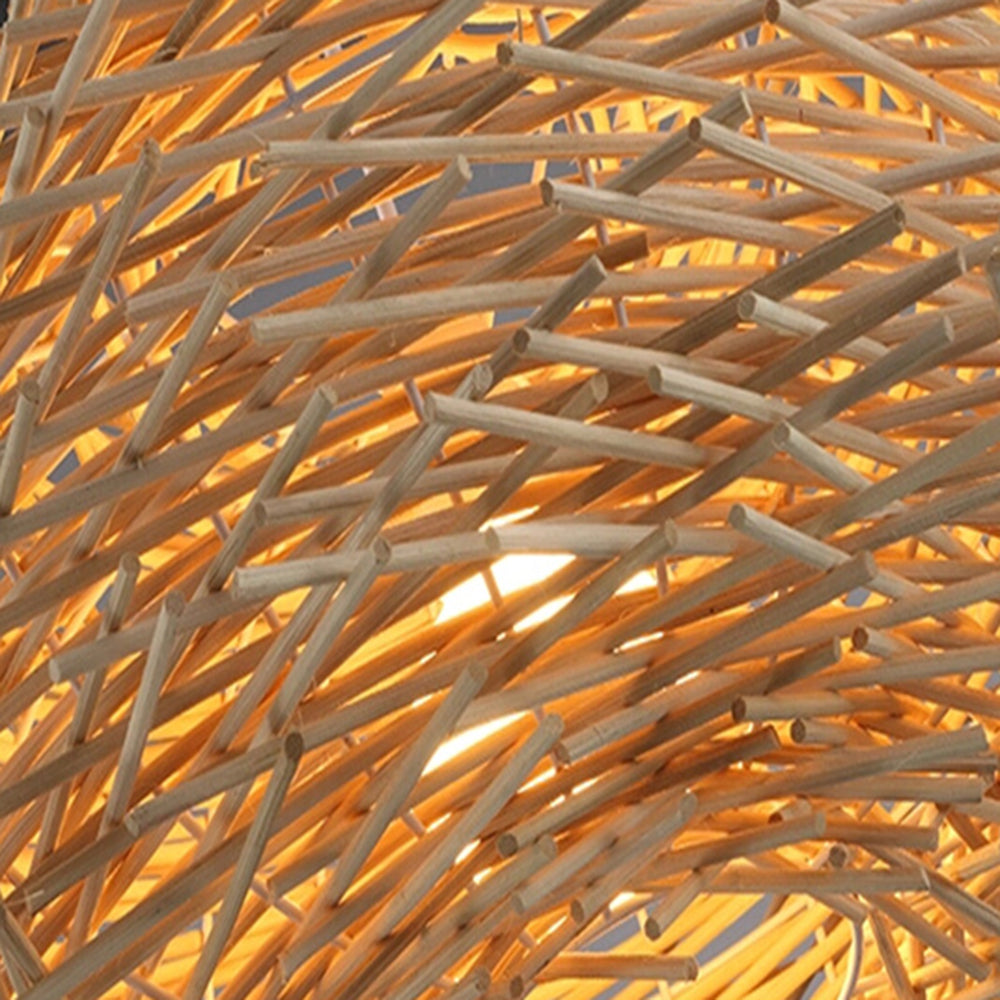Muto Wooden Bird Nest Rattan Pendant Light, Brown/Wood - Neutralighting