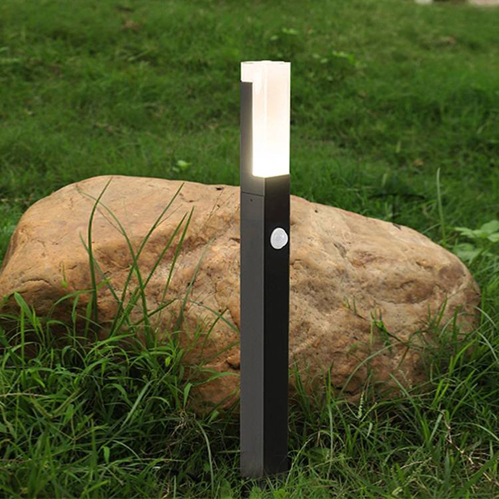Ray Modern Metal Rectangular Outdoor Path Light With Sensor, Black - Neutralighting