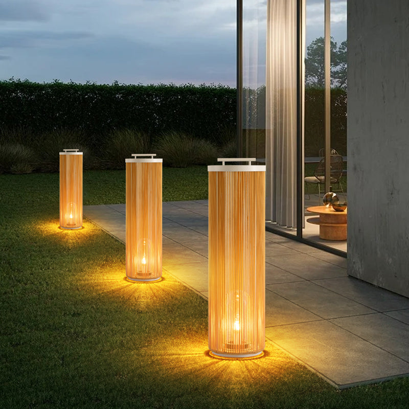 Ray Retro Metal/Rattan Floor Lamp, Hardwired/Solar/LED, Outdoor - Neutralighting