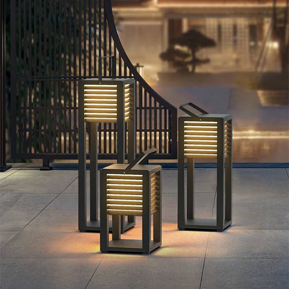 Ray Vintage Cuboid Metal Outdoor Floor Lamp, Black - Neutralighting