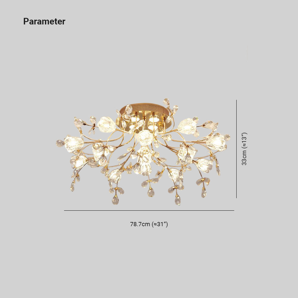 Arisha Art Deco Elegant Golden Crystal Flower Flush Mount Ceiling Light - Neutralighting