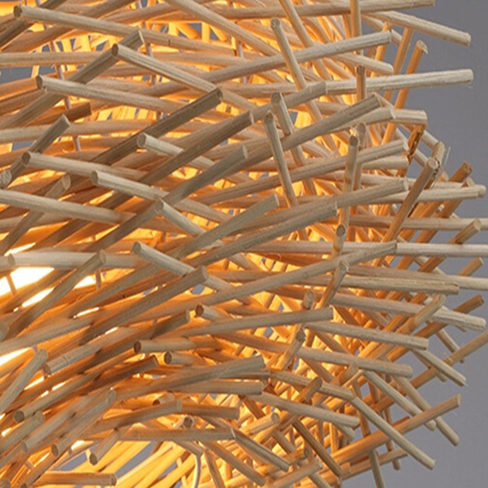 Muto Wooden Bird Nest Rattan Pendant Light, Brown/Wood - Neutralighting