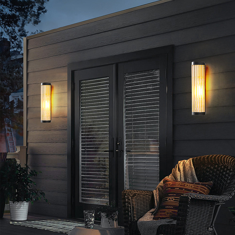 Yoru Modern Semi-Cylindrical Metal/Glass Outdoor Wall Lamp, Black