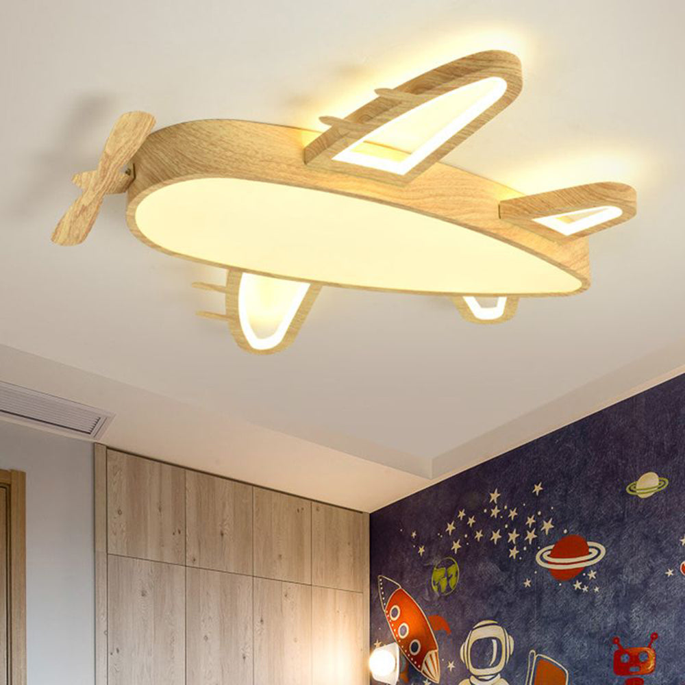 Arisha Modern Art Deco Airplane Flush Mount Ceiling Light, Wood/Dark Wood - Neutralighting
