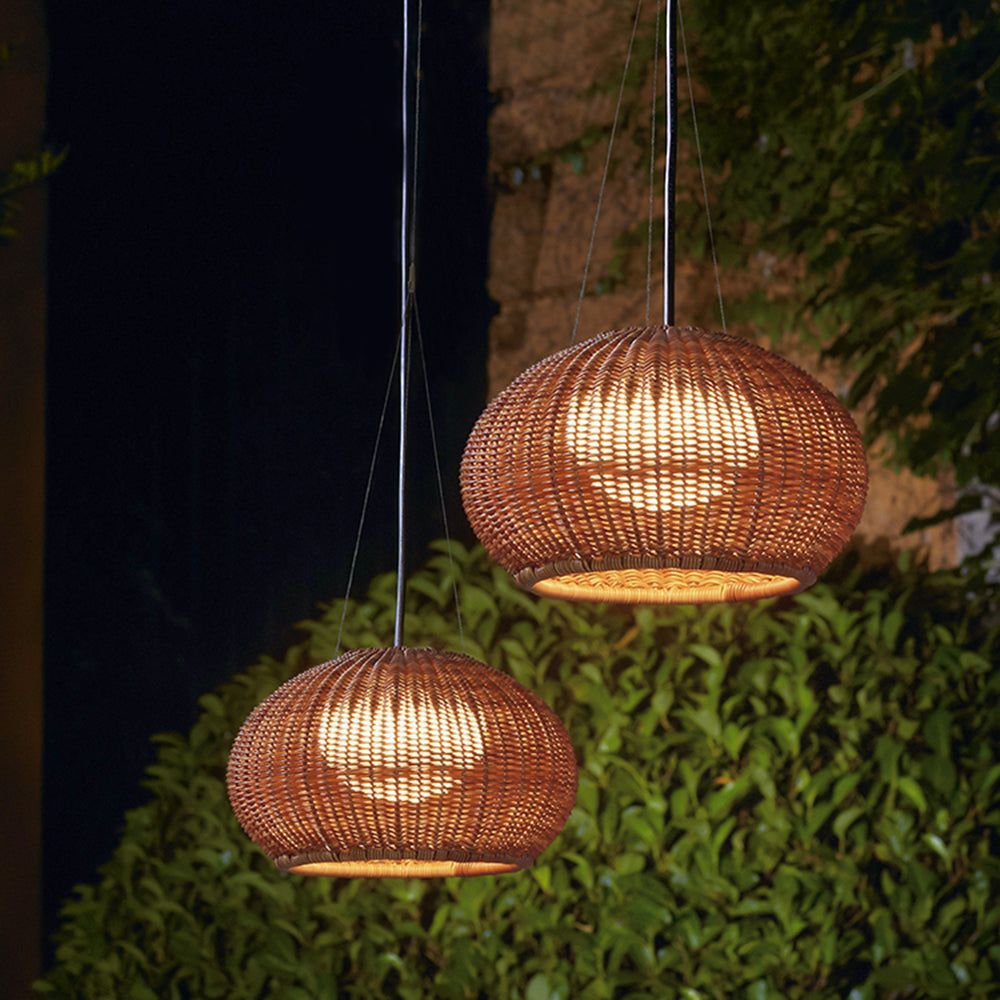 Ray Retro Lantern Gold Pendant Light, Bamboo/Acrylic - Neutralighting