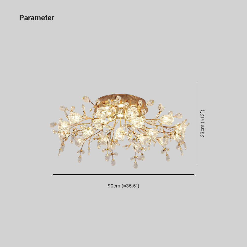Arisha Art Deco Elegant Golden Crystal Flower Flush Mount Ceiling Light - Neutralighting