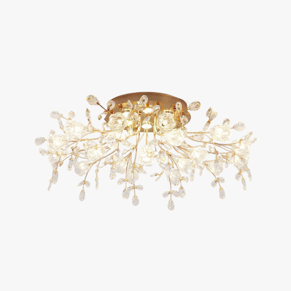 Arisha Art Deco Elegant Golden Crystal Flower Flush Mount Ceiling Light - Neutralighting