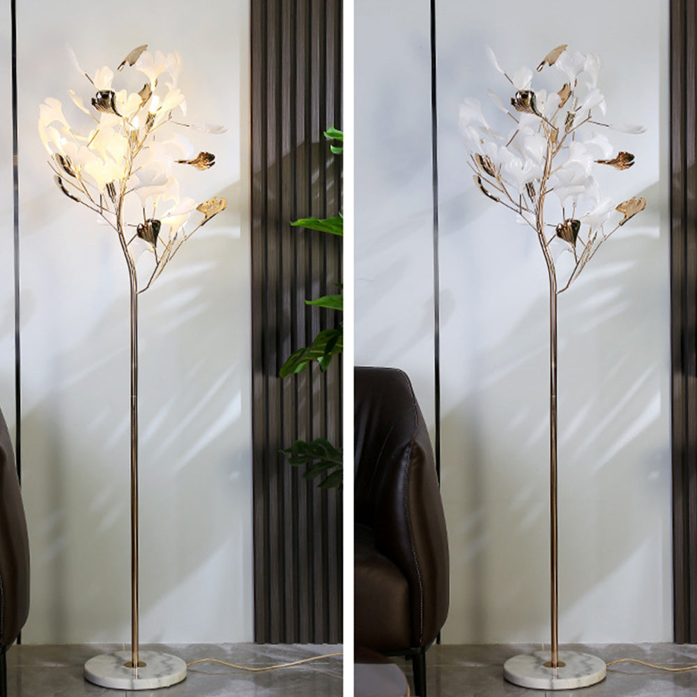 Olivia Floor Lamp Leaf Artistic, Ceramic/Metal, White/Gold, Study - Neutralighting