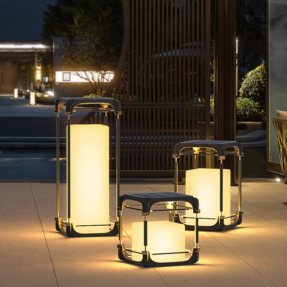 Ray Simple Cube/Cuboid Outdoor Floor Lamp, Hardwired/Solar, Black - Neutralighting