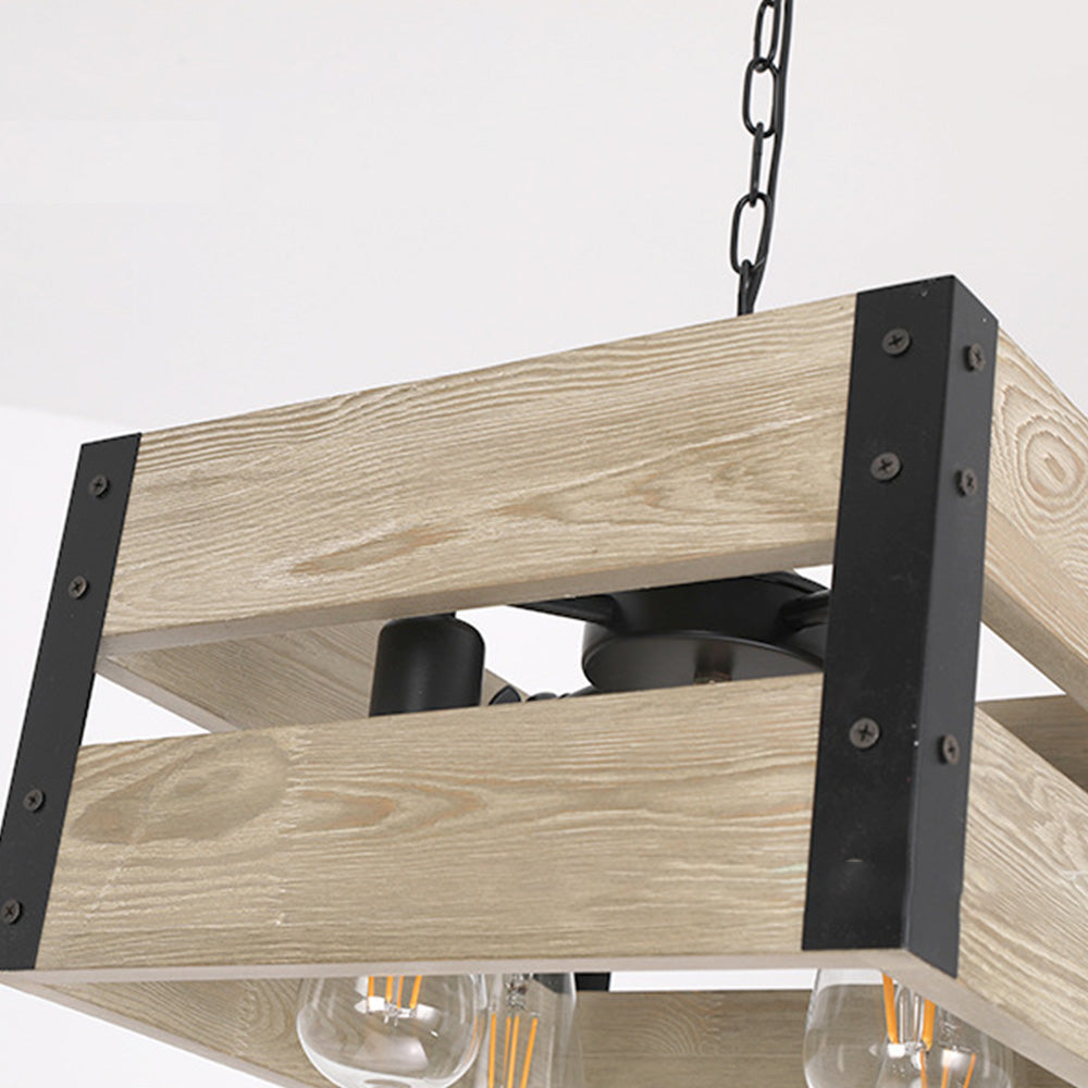 Silva Retro Square Metal & Wood Pendant Light, 4 Heads, 2 Style - Neutralighting