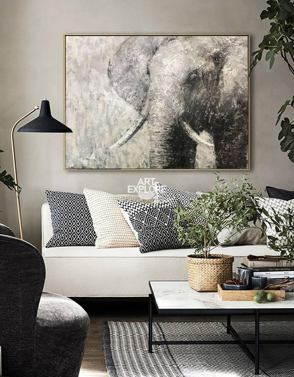 Monochrome Elephant Oil Painting