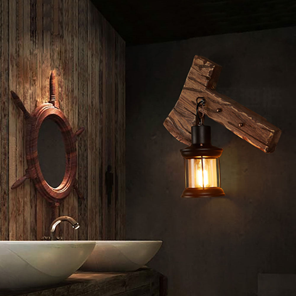 Epoch Wall Lamp Hammer Shape Vintage, Wood/Metal, Bedroom - Neutralighting