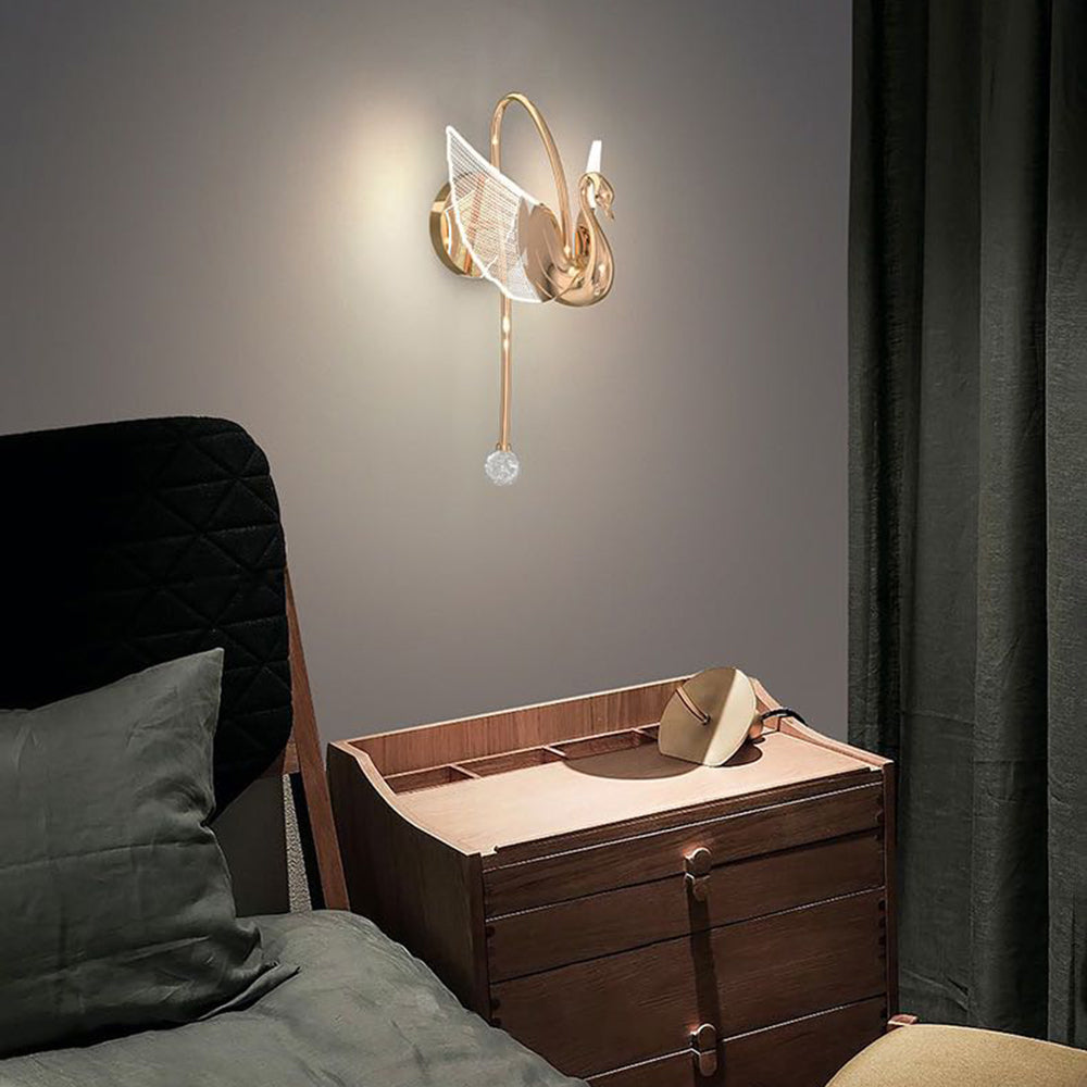 Arisha Art Deco Swan Acrylic/Metal Wall Lamp, Gold/Rose Gold - Neutralighting