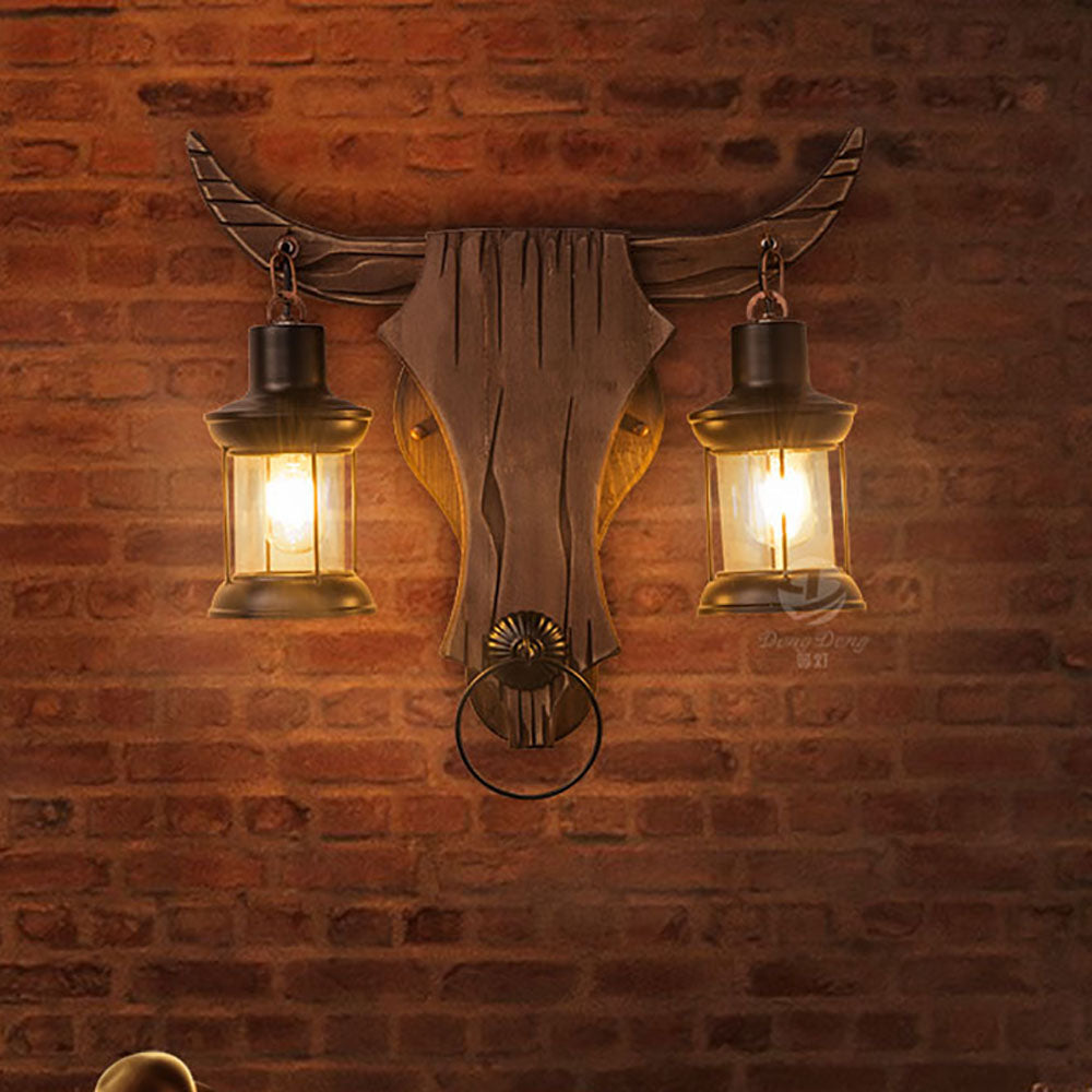 Austin Wall Lamp Bull Shape Vintage, 2 Heads Wood/Metal, Bedroom - Neutralighting
