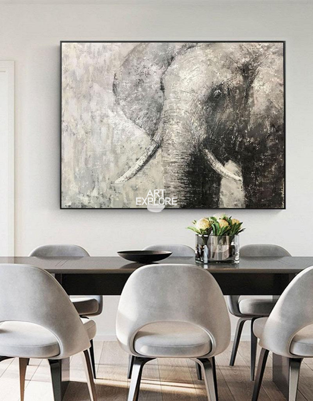 Monochrome Elephant Oil Painting