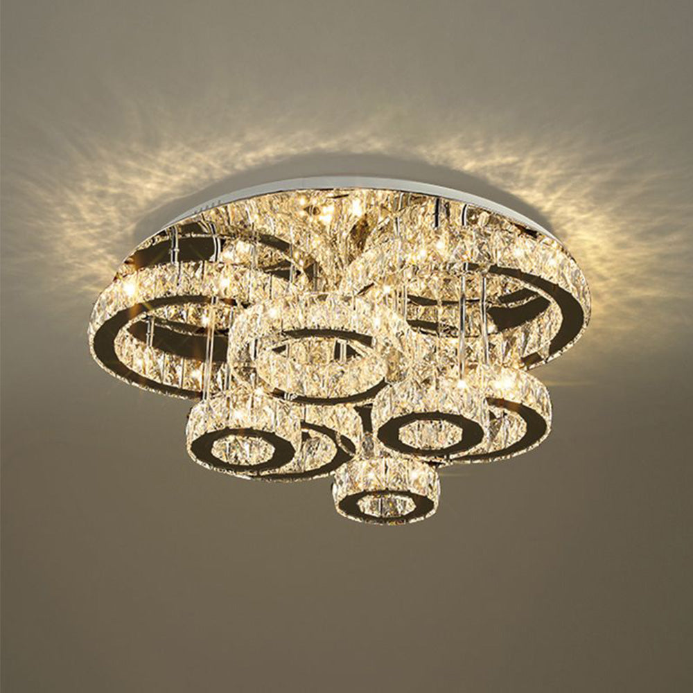 Kristy Modern Multi Ring Metal And Crystal Pendant Light - Neutralighting