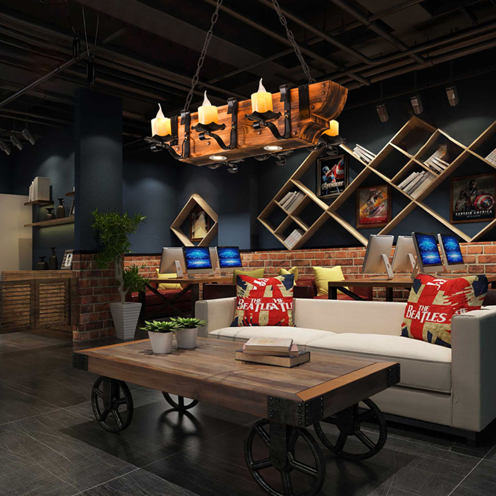 Epoch Retro Rectangular Metal/Wood Pendant Light, Walnut - Neutralighting