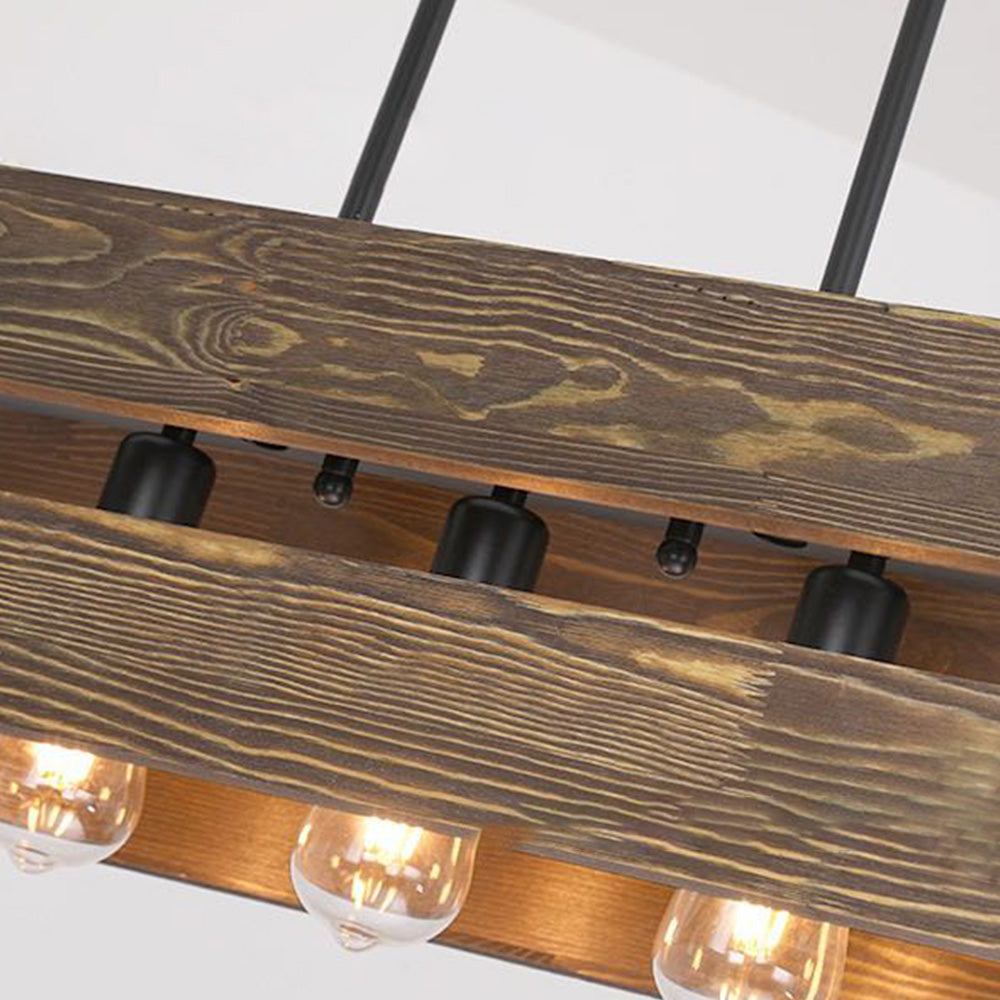 Silva Retro Rectangular Metal & Wood Pendant Light, 5 Heads, 2 Style - Neutralighting
