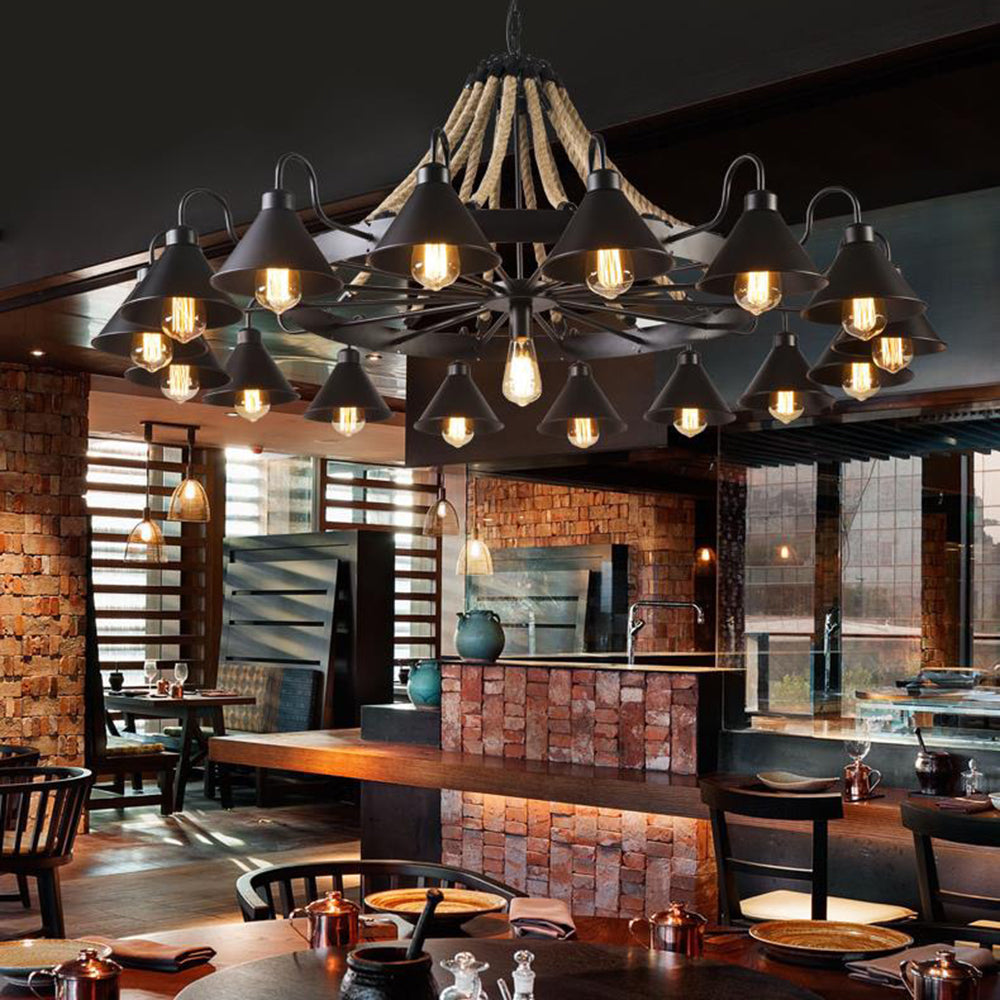 Epoch Vintage Industrial Rope Chandelier Living Room - Neutralighting