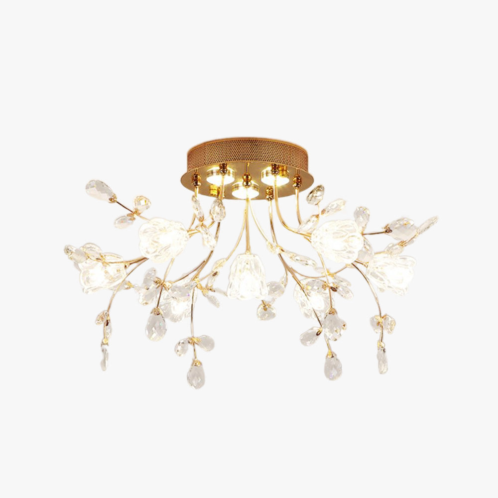 Arisha Art Deco Elegant Golden Crystal Flower Flush Mount Ceiling Light - Neutralighting