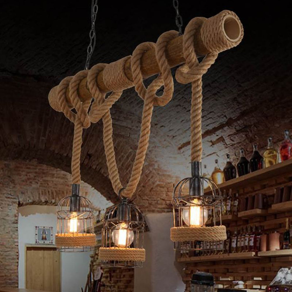 Silva Vintage 3 Heads Wood Rope Pendant Light - Neutralighting