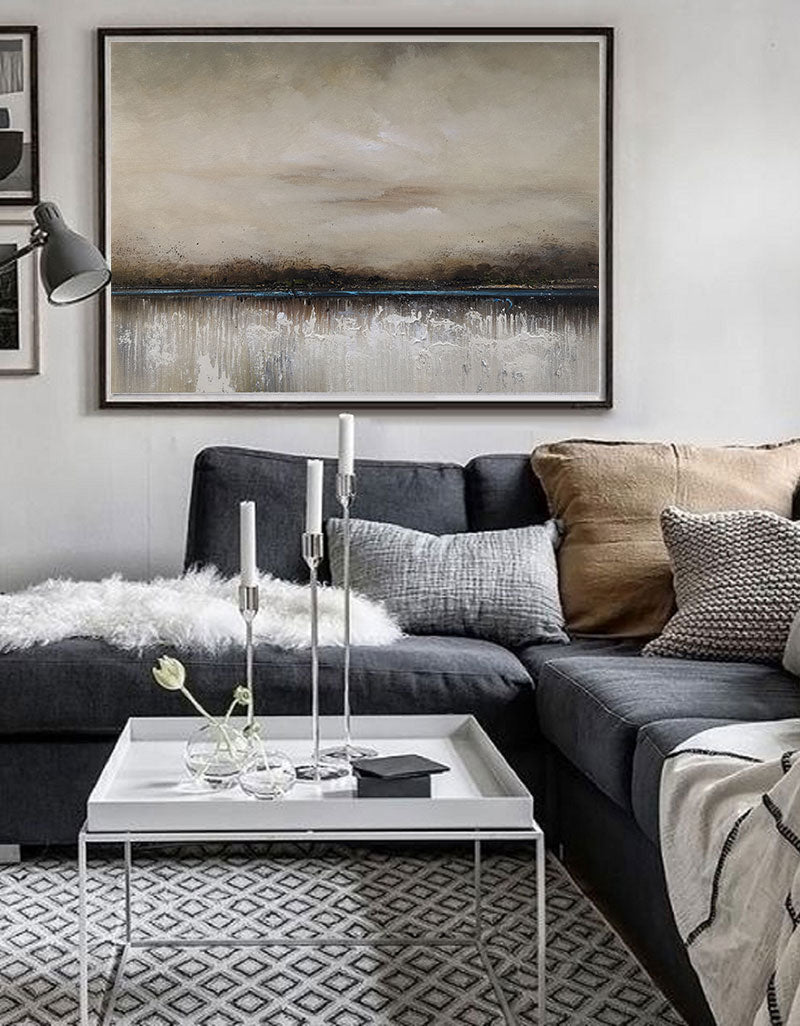 Muted Misty Lakeside Horizontal Canvas Art
