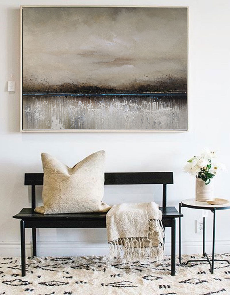 Muted Misty Lakeside Horizontal Canvas Art