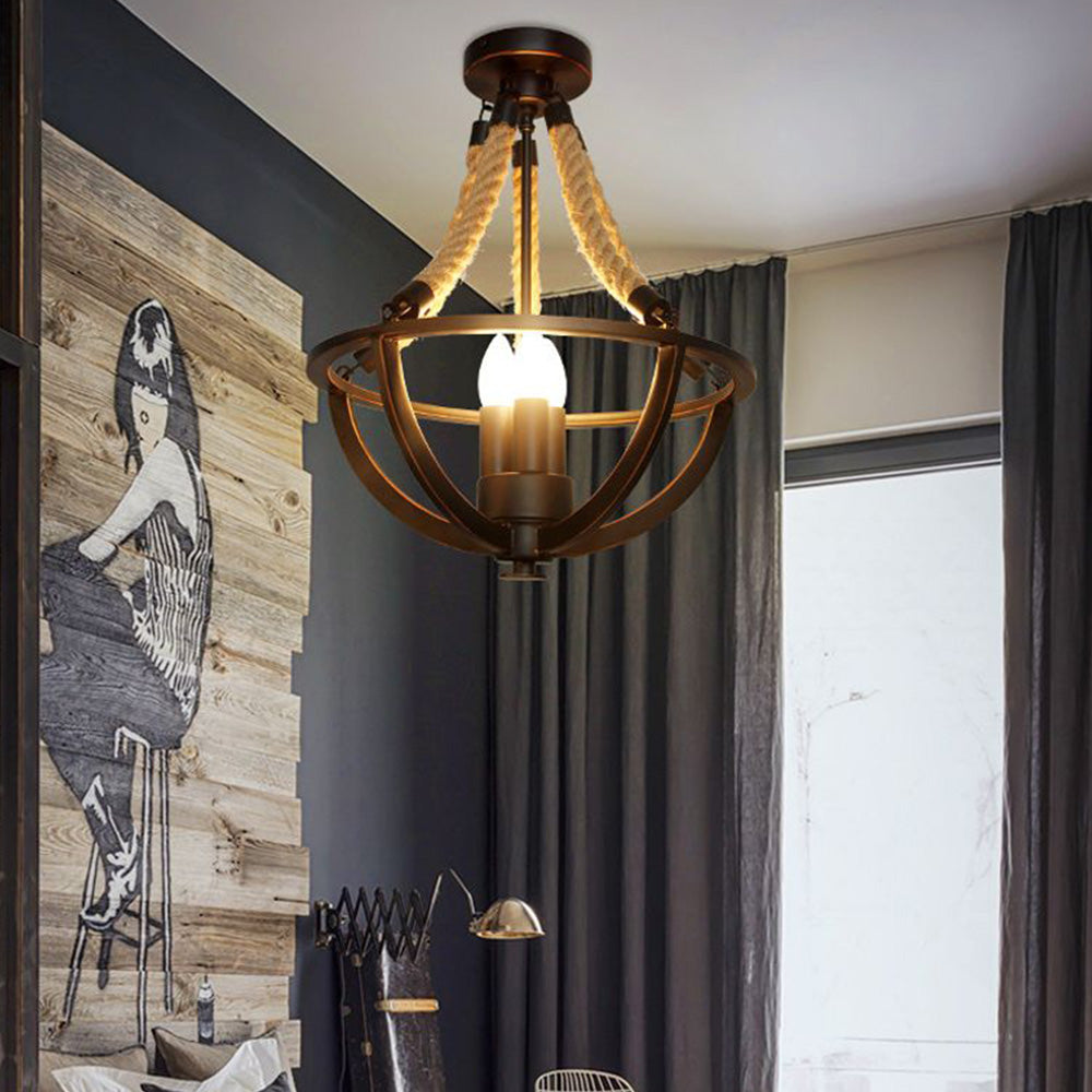 Alessio Vintage Rustic Swag Metal Pendant Light, Black - Neutralighting