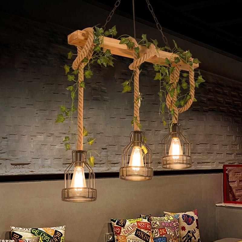 Epoch Caged Vintage Farmhouse Wood Beam Pendant Light 3/5 Heads - Neutralighting