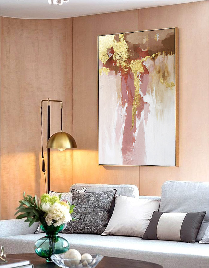 Abstract Pink Gold Textured Painting