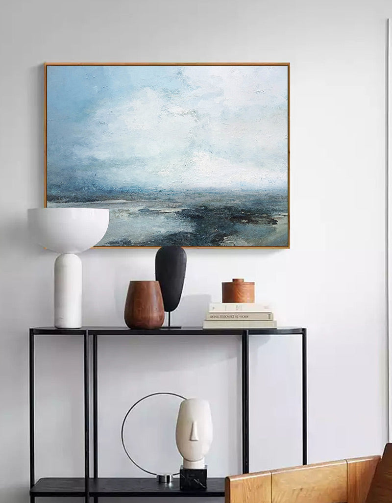 Serene Mist‑Shrouded Seascape Cool‑Tone Soft‑Layer Textured Artwork