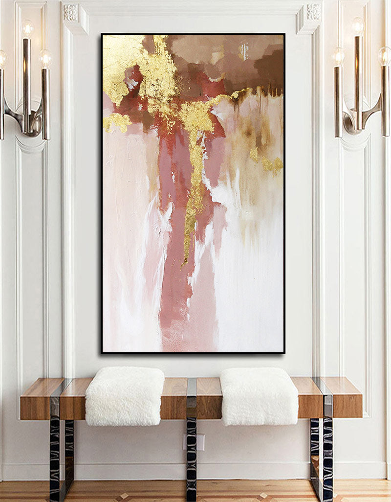 Abstract Pink Gold Textured Painting