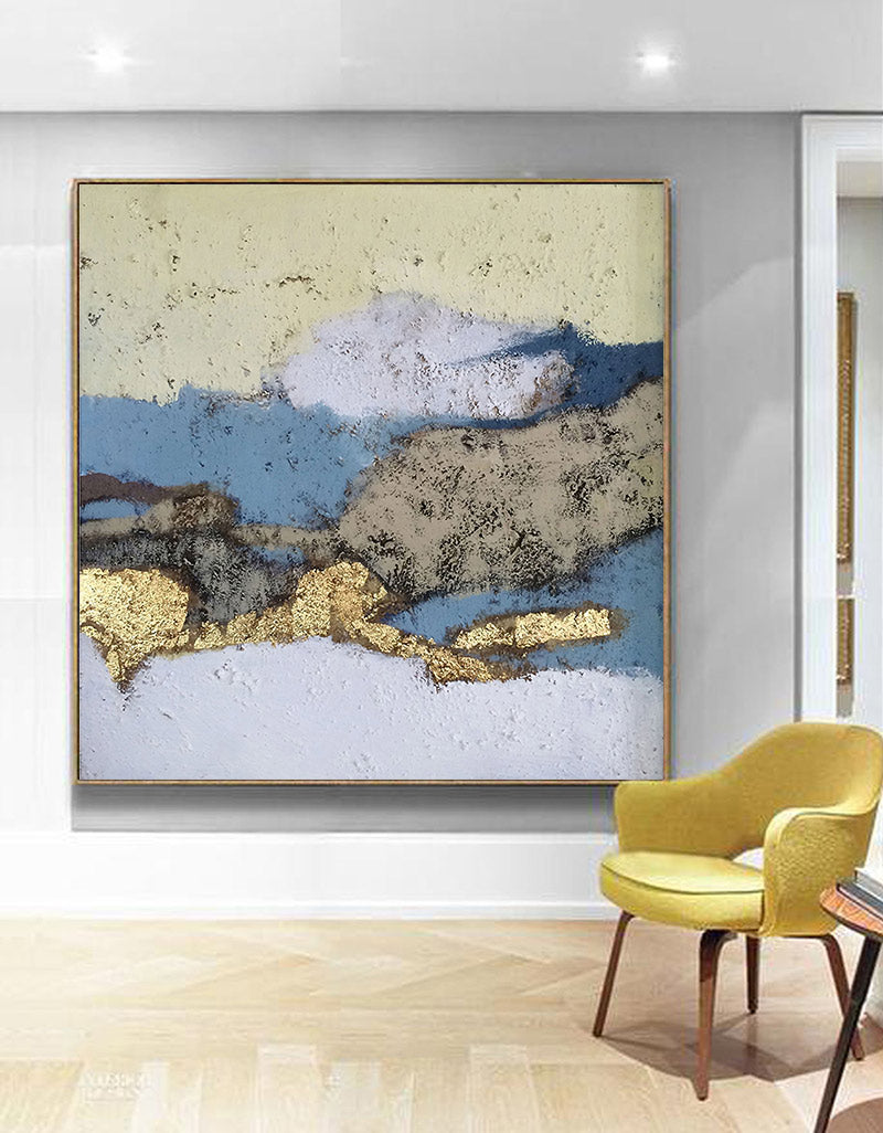 Gilded Blue Terrain Textured Framed Artwork