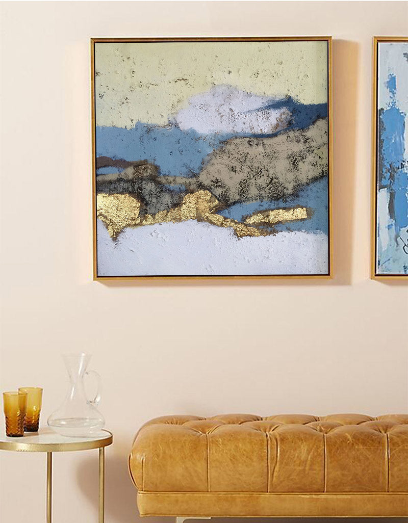 Gilded Blue Terrain Textured Framed Artwork