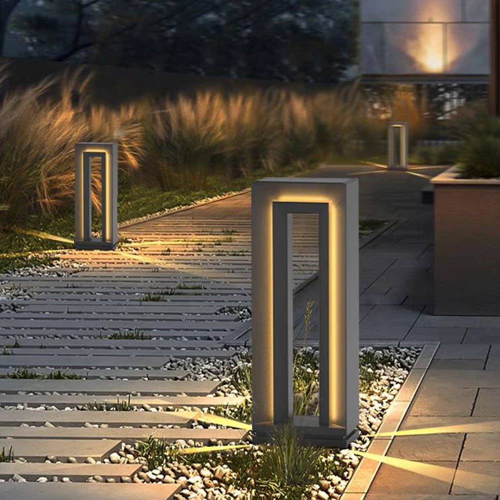 Ray Modern Metal Hollow Rectangular Solar Outdoor Path Light, Black - Neutralighting