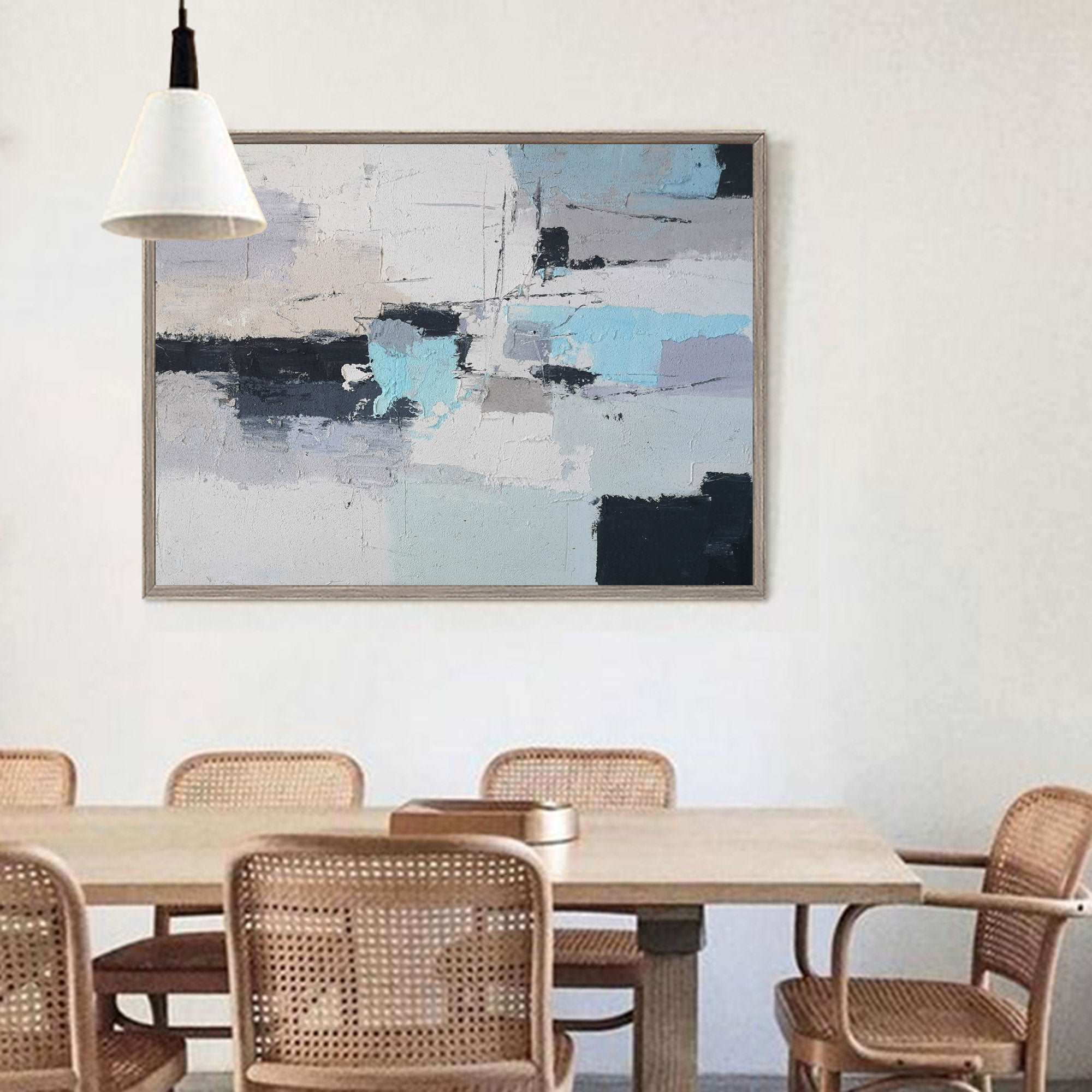 Modern Grey Blue Abstract Canvas Painting