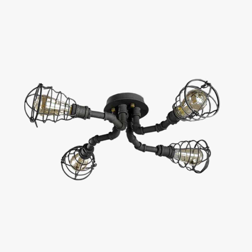 Alessio Industrial Flush Mount Ceiling Light, Black/Brass - Neutralighting