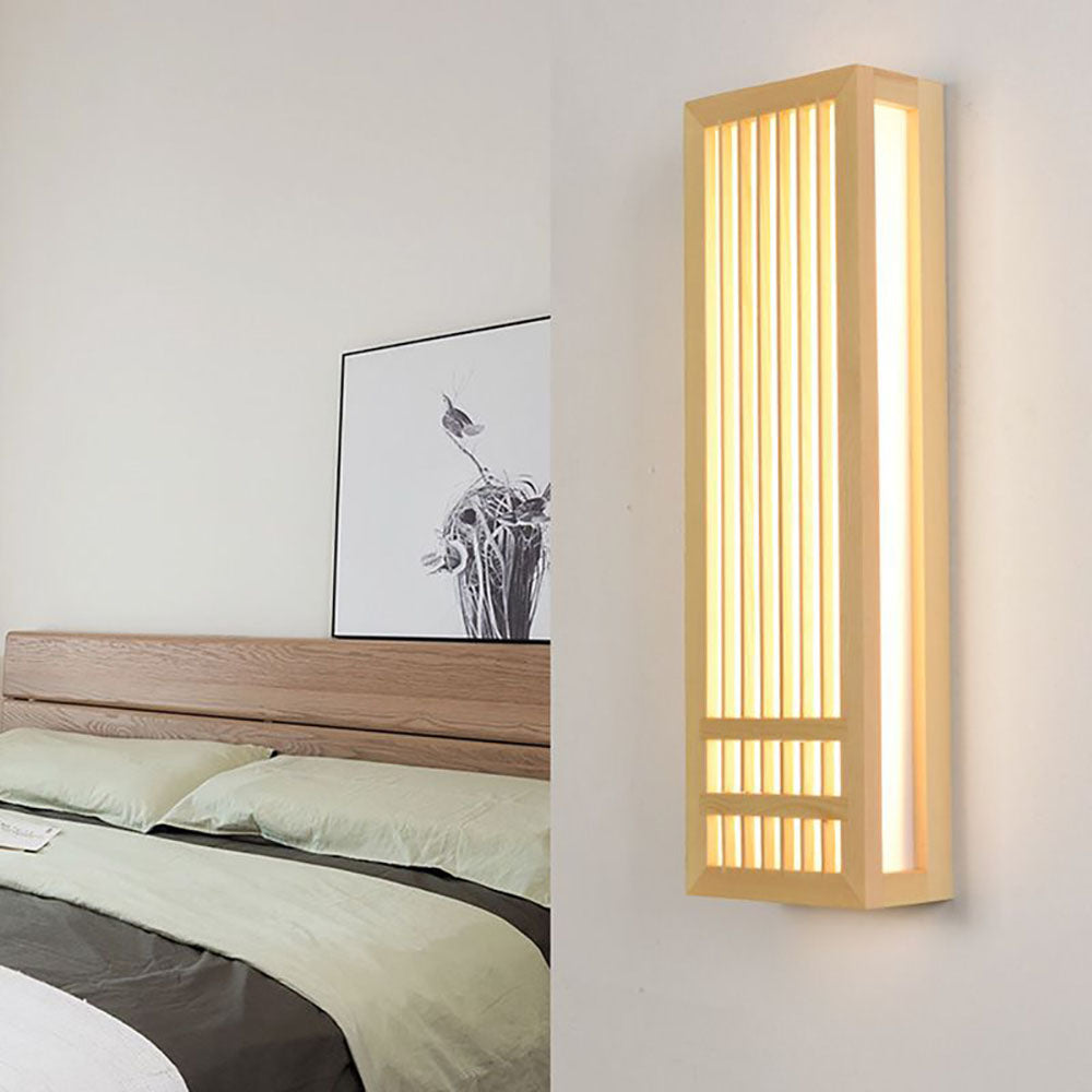Muto Wall Lamp Rectangular Rustic, Wood/Acrylic, Log Color, Bedroom - Neutralighting