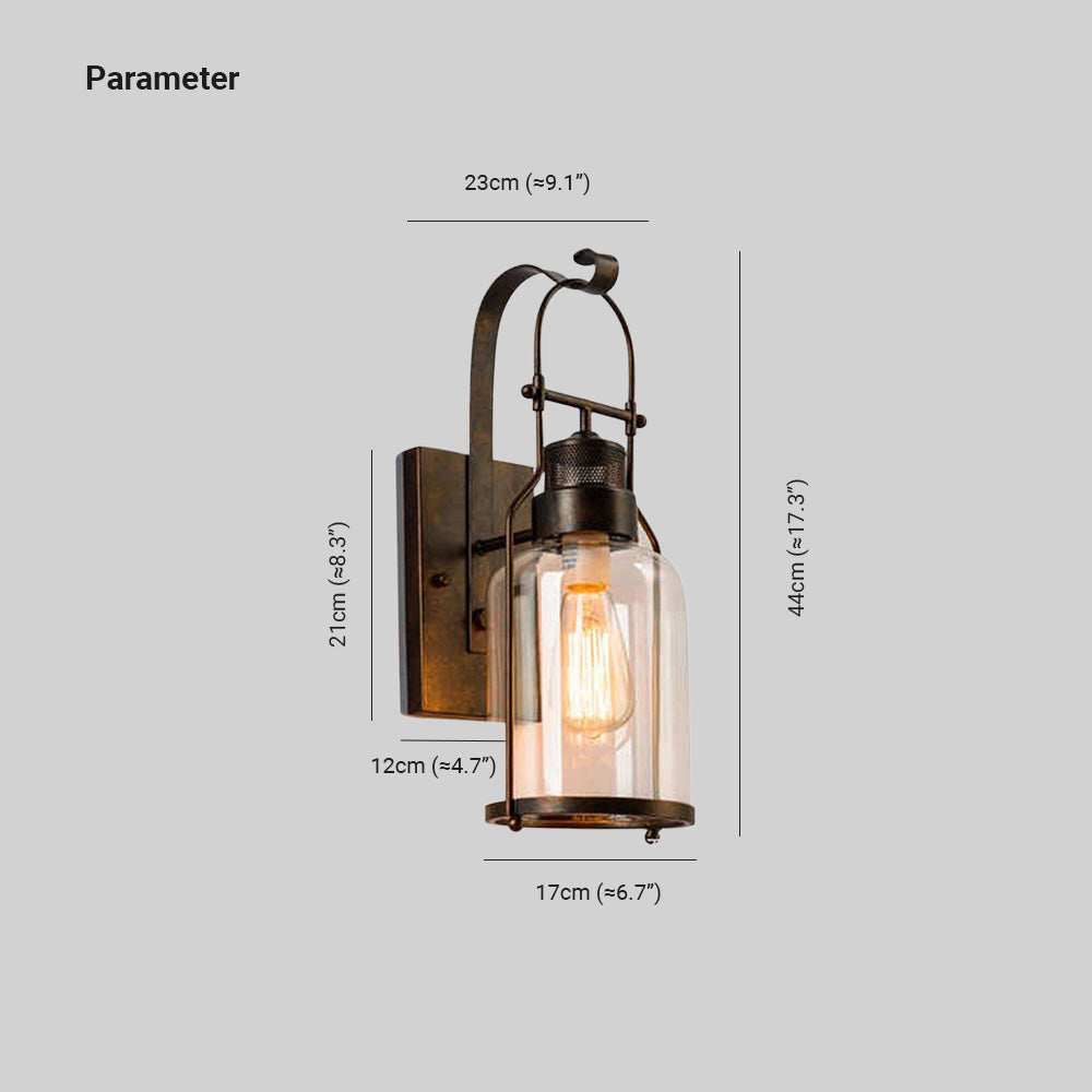 Silva Vintage Lantern Glass/Metal Wall Lamp, Black/Rusty - Neutralighting