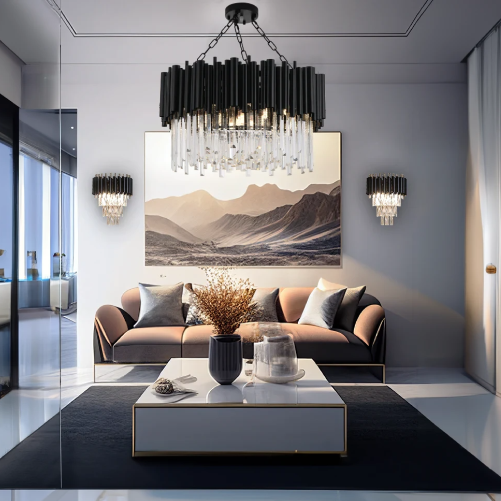Kristy Industrial Cylindrical Crystal/Metal Chandeliers Black Living Room