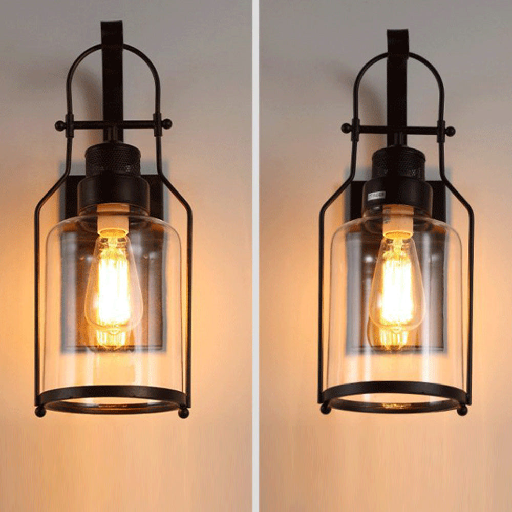 Silva Vintage Lantern Glass/Metal Wall Lamp, Black/Rusty - Neutralighting