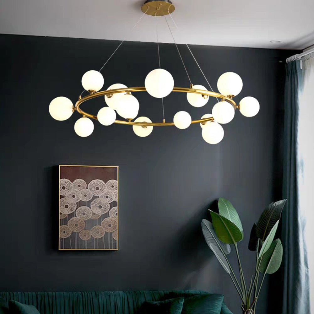 Valentina Modern Glass Globe Ring Chandelier, Gold/Black - Neutralighting