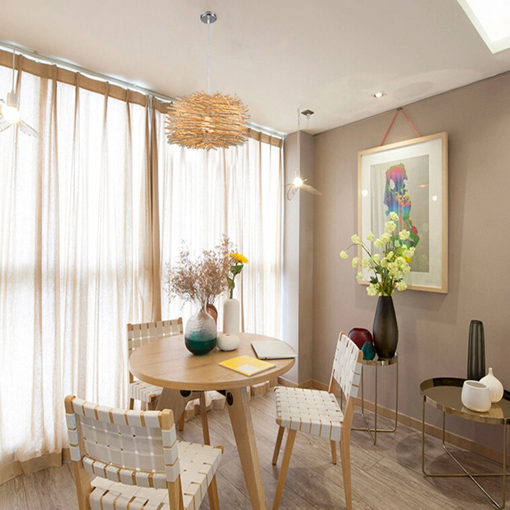 Muto Wooden Bird Nest Rattan Pendant Light, Brown/Wood - Neutralighting