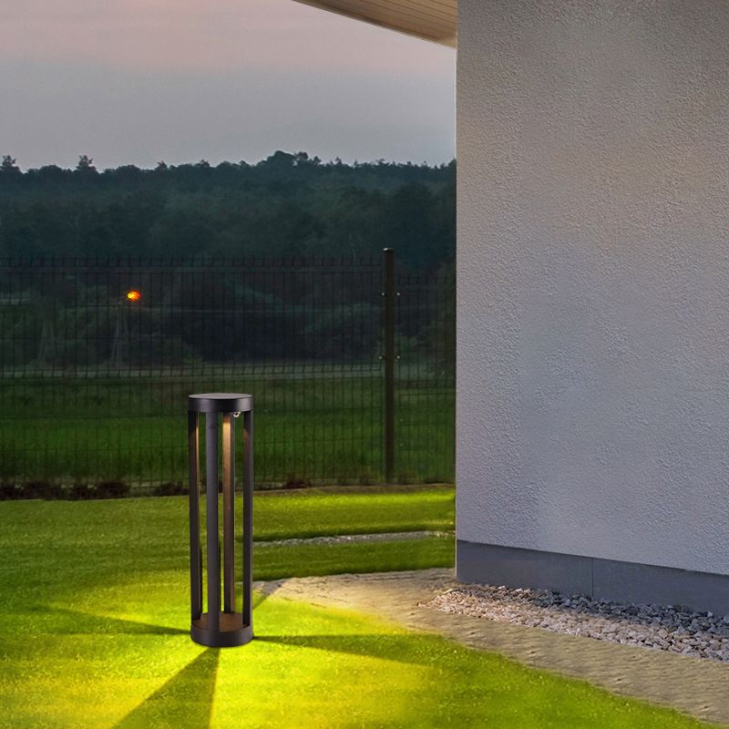 Ray Minimalist Cylindrical Hollow Solar Outdoor Path Light, Black - Neutralighting