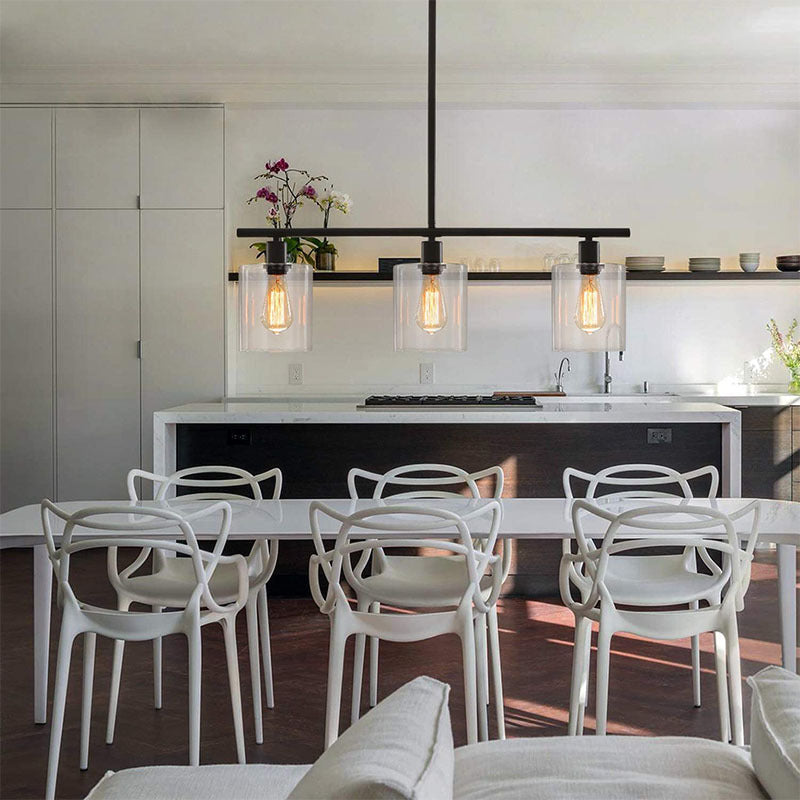 Arisha Industrial Minimalist LED Chandelier Black Metal Kitchen Island - Neutralighting