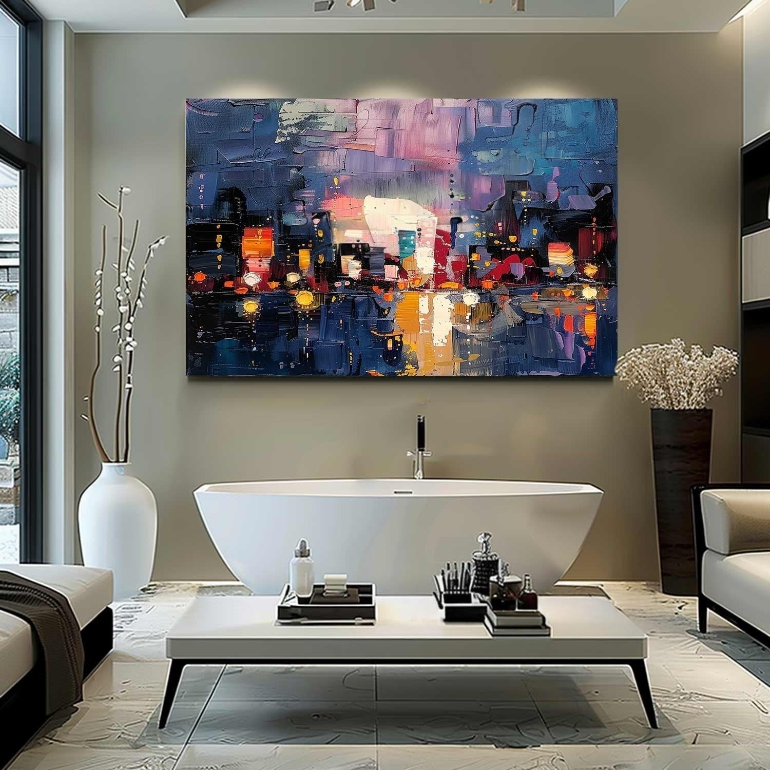 Wall Art Colorful Abstract Night Cityscape Modern