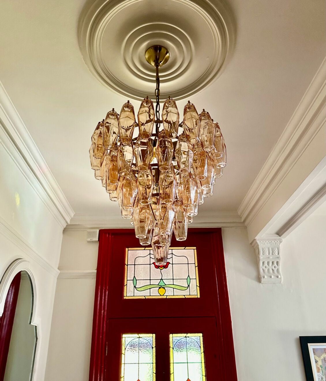 Aurora Chandelier Pink Faceted Glass Layered Vintage - Neutralighting