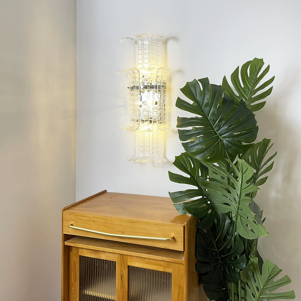 Aurora Wall Sconce Clear Murano Glass Panel Geometric