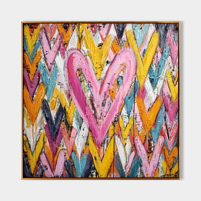 Chevron Heart Pop Art Impasto Painting